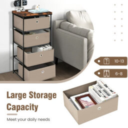 Costway 4 Drawer Fabric Dresser Storage 4-Tier Organizer Tower Dresser Nightstand W/ Drawers - thumbnail 8