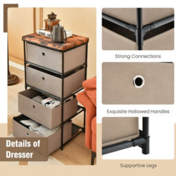 Costway 4 Drawer Fabric Dresser Storage 4-Tier Organizer Tower Dresser Nightstand W/ Drawers - thumbnail 9