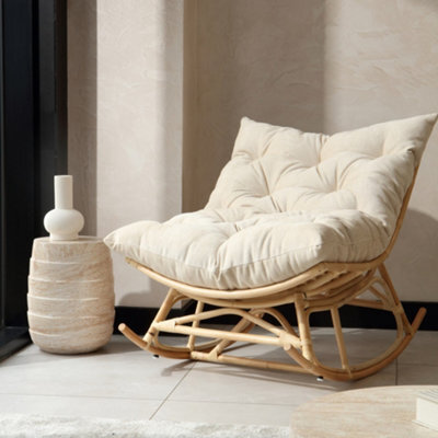 Desser Natural Rattan Papasan Rocking Chair With Square Cushion - Indoor & Dry Outdoor Use - Country Beige - image 1