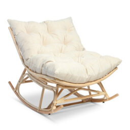 Desser Natural Rattan Papasan Rocking Chair With Square Cushion - Indoor & Dry Outdoor Use - Country Beige - thumbnail 2