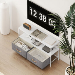 Homcom Tv Cabinet, Tv Console Unit With 2 Foldable Linen Drawers White - thumbnail 8