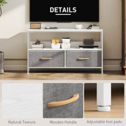 Homcom Tv Cabinet, Tv Console Unit With 2 Foldable Linen Drawers White - thumbnail 6