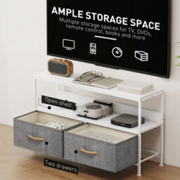 Homcom Tv Cabinet, Tv Console Unit With 2 Foldable Linen Drawers White - thumbnail 5