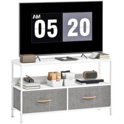 Homcom Tv Cabinet, Tv Console Unit With 2 Foldable Linen Drawers White - thumbnail 2