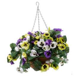 Artificial Pansy Regal Hanging Basket - Uv & Weather Resistant Faux Flower Display In Pot With Metal Chain - H27 X 45Cm Diameter - thumbnail 3