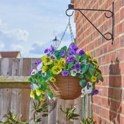 Artificial Pansy Regal Hanging Basket - Uv & Weather Resistant Faux Flower Display In Pot With Metal Chain - H27 X 45Cm Diameter - thumbnail 2