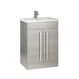 Clifton Bathroom 2-Door Floor Standing Vanity Unit With Mid Depth Ceramic Basin 600mm Wide - Silver Oak  - Brassware Not Included