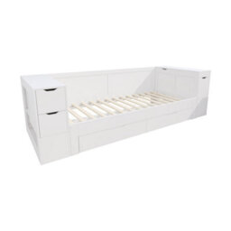 Abrihome Multifunctional 3Ft White Single Daybed With Drawers, Shelves & Bedside Table - 90 X 190 Cm, Storage Cabinets, No Mattress - thumbnail 9