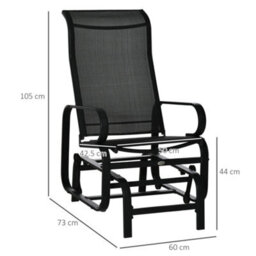 Outsunny Outdoor Gliding Rocking Chair W/ Metal Frame For Patio, Garden, Black - thumbnail 3