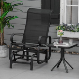 Outsunny Outdoor Gliding Rocking Chair W/ Metal Frame For Patio, Garden, Black - thumbnail 1