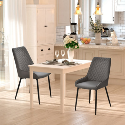 Homcom Set Of 2 Quilted Pu Leather Dining Chairs W/ Metal Frame 4 Legs Grey - image 1