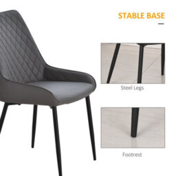 Homcom Set Of 2 Quilted Pu Leather Dining Chairs W/ Metal Frame 4 Legs Grey - thumbnail 7
