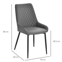 Homcom Set Of 2 Quilted Pu Leather Dining Chairs W/ Metal Frame 4 Legs Grey - thumbnail 3