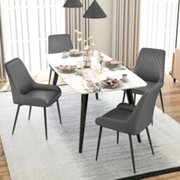 Homcom Set Of 2 Quilted Pu Leather Dining Chairs W/ Metal Frame 4 Legs Grey - thumbnail 4
