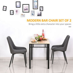 Homcom Set Of 2 Quilted Pu Leather Dining Chairs W/ Metal Frame 4 Legs Grey - thumbnail 5