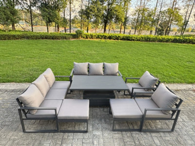 Fimous Garden Aluminium Furniture Set 10 Seater Outdoor Patio Adjustable Rising Lifting Dining Table With 2 Big Footstools - image 1