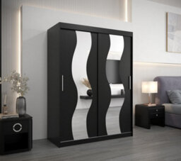 Arte Seville Mirrored Sliding Door Wardrobe With Shelves And Hanging Rails In Black (H)2000mm (W)1500mm (D)620mm - thumbnail 2