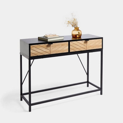 Console Table Slim Black Hall Table With 2 Drawers & Black Frame - image 1