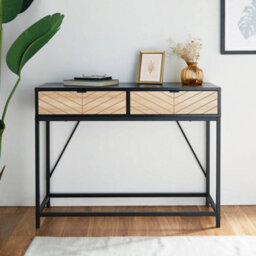 Console Table Slim Black Hall Table With 2 Drawers & Black Frame - thumbnail 4