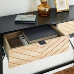Console Table Slim Black Hall Table With 2 Drawers & Black Frame - thumbnail 3