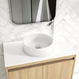 Royal Bathrooms Orion 800mm Natural Oak Wall Hung Plain White Countertop Vanity Unit 2 Drawer With Round Basin & Chrome Accent Trim - thumbnail 5