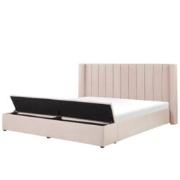 Beliani Bed With Storage Bench Velvet Noyers 180 X 200 Cm (Eu Super King) Pastel Pink - thumbnail 1