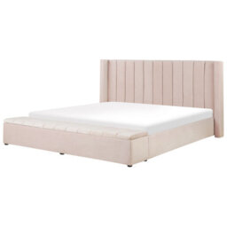 Beliani Bed With Storage Bench Velvet Noyers 180 X 200 Cm (Eu Super King) Pastel Pink - thumbnail 4
