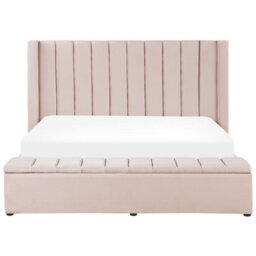 Beliani Bed With Storage Bench Velvet Noyers 180 X 200 Cm (Eu Super King) Pastel Pink - thumbnail 5