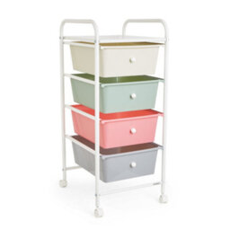 Vonhaus Storage Trolley, 4 Drawer Pastel Wheeled Makeup Trolley, Durable Storage With Plastic Drawers, Chrome Frame & 360 Wheels
