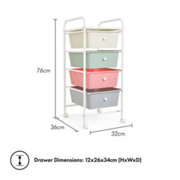 Vonhaus Storage Trolley, 4 Drawer Pastel Wheeled Makeup Trolley, Durable Storage With Plastic Drawers, Chrome Frame & 360 Wheels - thumbnail 5