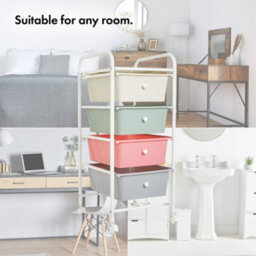 Vonhaus Storage Trolley, 4 Drawer Pastel Wheeled Makeup Trolley, Durable Storage With Plastic Drawers, Chrome Frame & 360 Wheels - thumbnail 4