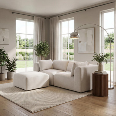 Furniturebox Uk Drift Cream Boucle Fabric 2 Seater Modular Chaise Sofa - image 1