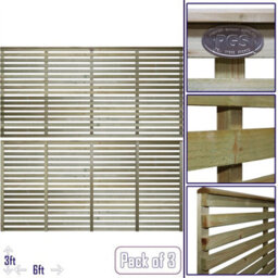 Premier Garden Supplies Premier Vogue Wooden Trellis Panel 6Ft X 3Ft (3 Pack) Horizontal Slatted Decorative Fencing Topper For Climbing Plant Support