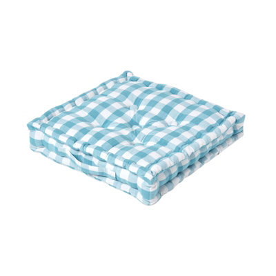 Homescapes Blue Block Check Cotton Gingham Floor Cushion, 40 X 40 Cm - image 1