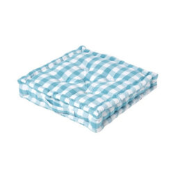 Homescapes Blue Block Check Cotton Gingham Floor Cushion, 40 X 40 Cm - thumbnail 1
