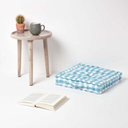 Homescapes Blue Block Check Cotton Gingham Floor Cushion, 40 X 40 Cm - thumbnail 2