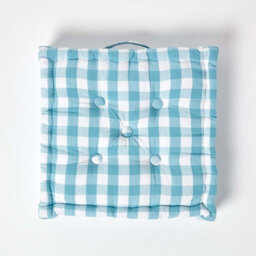 Homescapes Blue Block Check Cotton Gingham Floor Cushion, 40 X 40 Cm - thumbnail 3