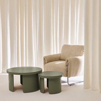 Sweeek - Set Of 2 Round Nesting Coffee Tables Khaki Green - Luma - image 1