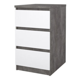 Furniture To Go Naia Bedside 3 Drawers In Concrete And White High Gloss (W) 40.4 X  (H) 70.1 X (D) 50Cm - thumbnail 4