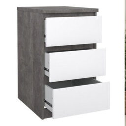 Furniture To Go Naia Bedside 3 Drawers In Concrete And White High Gloss (W) 40.4 X  (H) 70.1 X (D) 50Cm - thumbnail 5