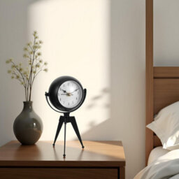 Table Clock Silent Non-Ticking 20Cm Battery Operated Black 360 Degree Rotatable Mirror Clock For Shelf, Mantel Or Bedside - thumbnail 3