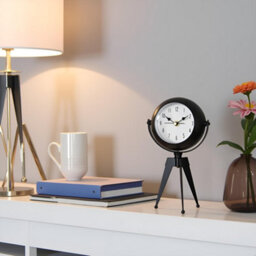 Table Clock Silent Non-Ticking 20Cm Battery Operated Black 360 Degree Rotatable Mirror Clock For Shelf, Mantel Or Bedside - thumbnail 4