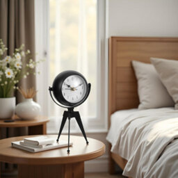 Table Clock Silent Non-Ticking 20Cm Battery Operated Black 360 Degree Rotatable Mirror Clock For Shelf, Mantel Or Bedside - thumbnail 6
