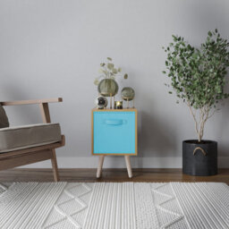 Urbn-Living Urbnliving 51Cm Height Beech Wooden Cube Storage Bookcase Sky Blue Inserts Scandinavian Pine Legs - thumbnail 2