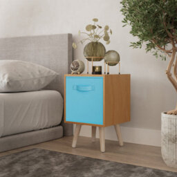 Urbn-Living Urbnliving 51Cm Height Beech Wooden Cube Storage Bookcase Sky Blue Inserts Scandinavian Pine Legs