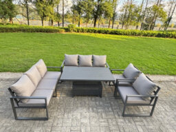 Fimous Garden Aluminium Furniture Set 8 Seater Adjustable Rising Lifting Dining Table With 2 Chairs Dark Grey - thumbnail 1