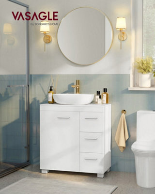 LEDREM Under Sink Bathroom Cabinet, Storage Cabinet With Feet, 3 Drawers, 2 Compartments Behind The Door, For Washbasins With Pedestal - image 1