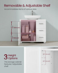 LEDREM Under Sink Bathroom Cabinet, Storage Cabinet With Feet, 3 Drawers, 2 Compartments Behind The Door, For Washbasins With Pedestal - thumbnail 3