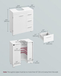 LEDREM Under Sink Bathroom Cabinet, Storage Cabinet With Feet, 3 Drawers, 2 Compartments Behind The Door, For Washbasins With Pedestal - thumbnail 6