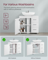 LEDREM Under Sink Bathroom Cabinet, Storage Cabinet With Feet, 3 Drawers, 2 Compartments Behind The Door, For Washbasins With Pedestal - thumbnail 4